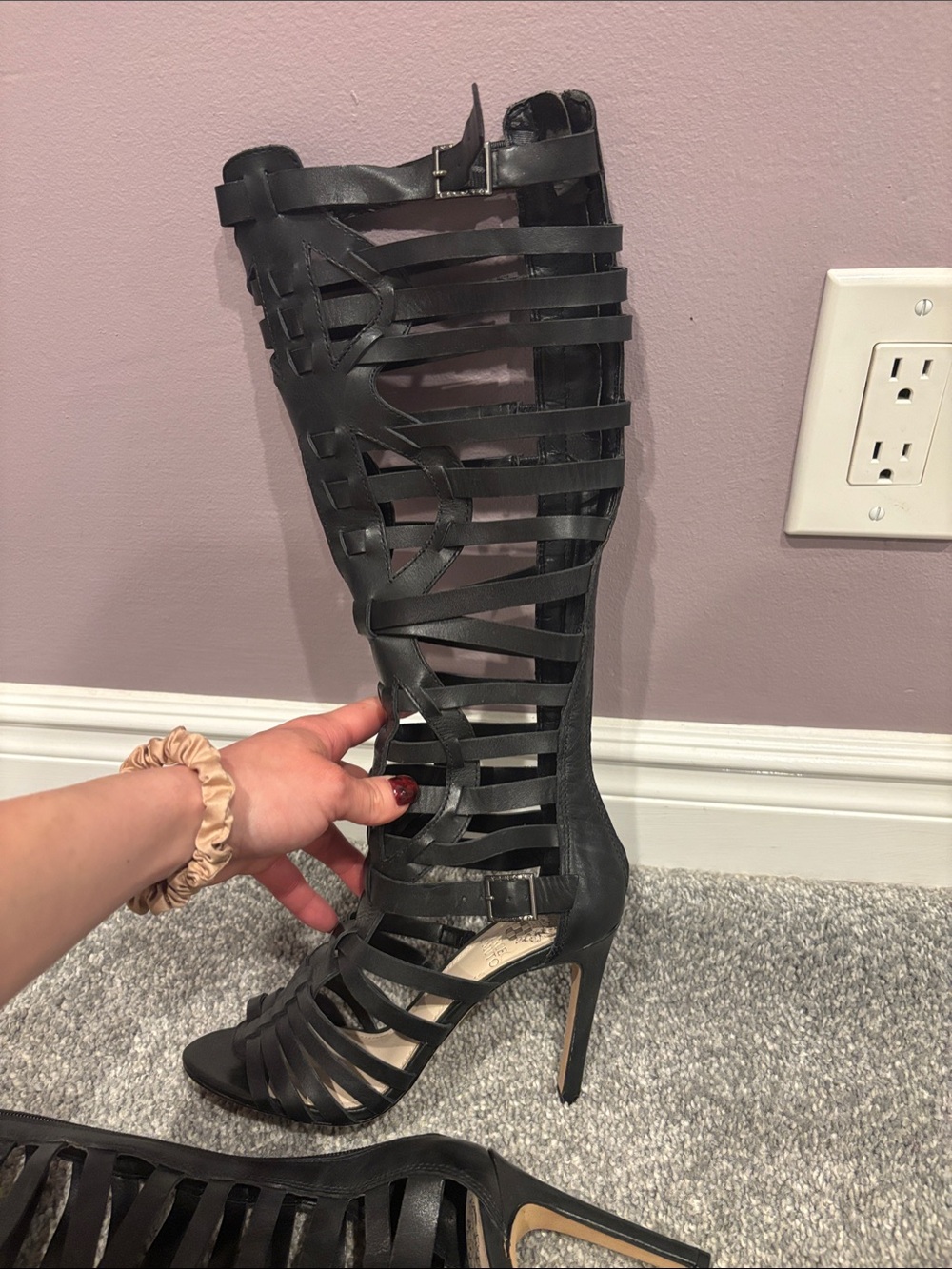Vince Camuto Black Strappy Knee-High Gladiator Sandals